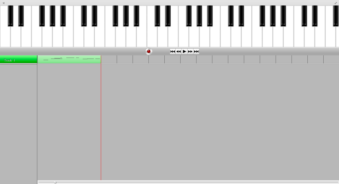 Screenshot showing piano keys and one track with recorded MIDI content